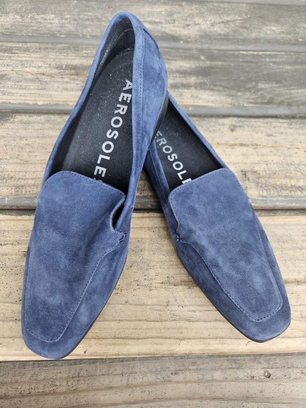 Aerosoles Paynes Navy Blue Suede Square Toe Loafers Women's Size 7.5M